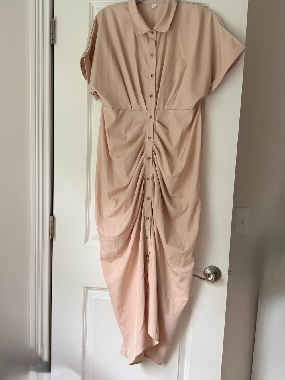 Women's Ruched Button-Front Dress in Blush